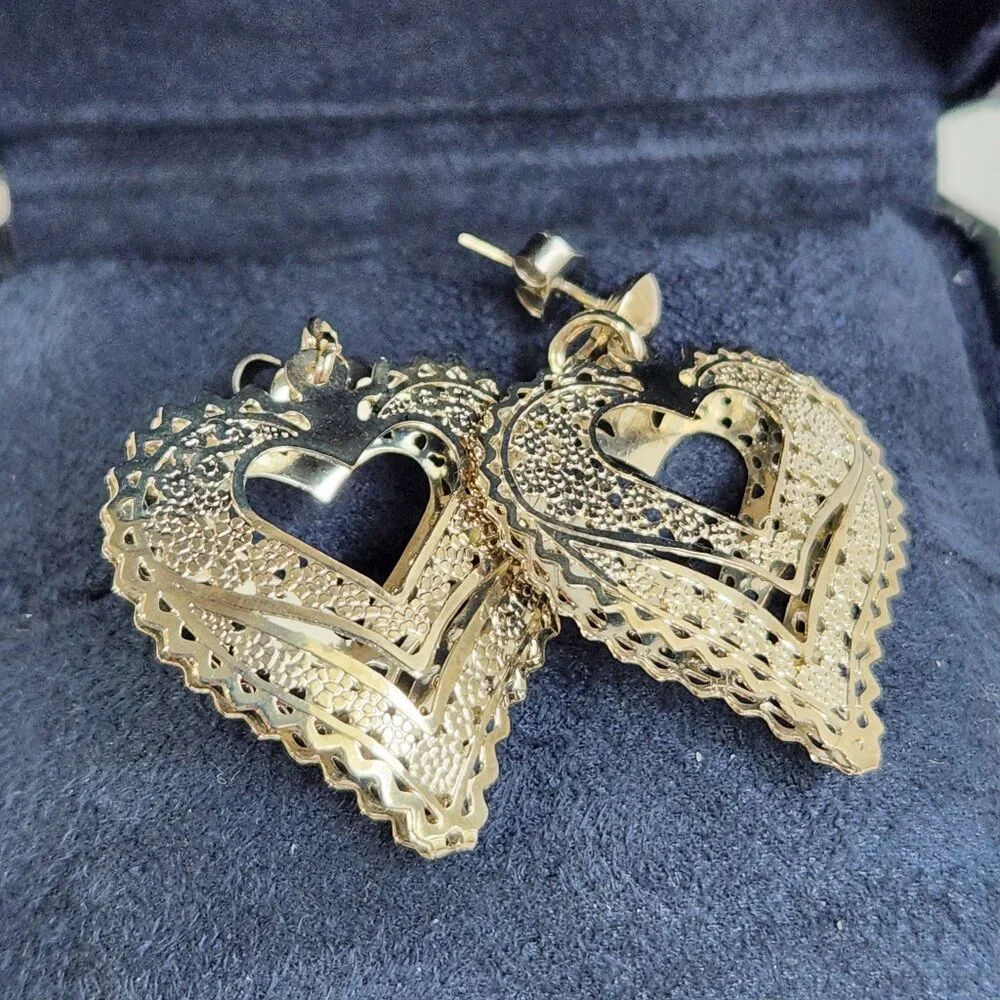 VTG NIB 3.48g 925 Retro "Puffed" Thin Silver Filigree Open Drop Stud Earrings - Picture 5 of 15